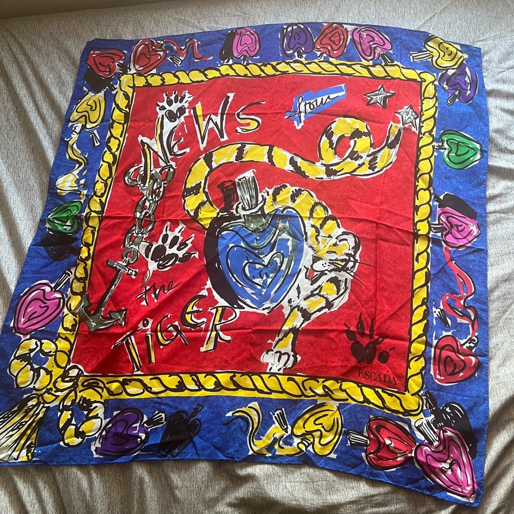 Vintage Escada Colorful Tiger Print Scarf